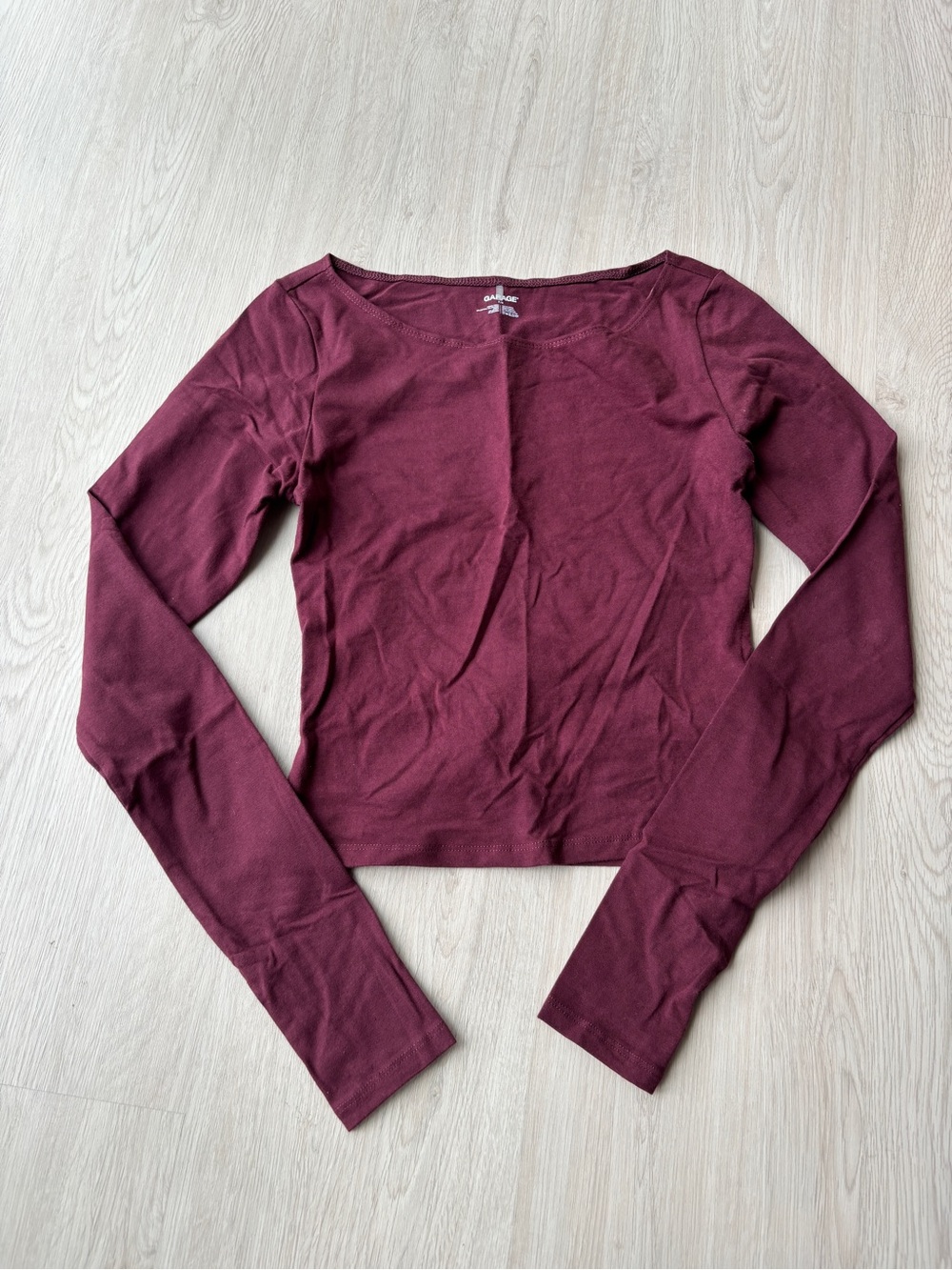 Garage Burgundy Long Sleeve Open Back Top
